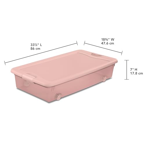 Sterilite 8 Pack Wheeled Under Bed Storage Container, 56 Qt Plastic Bin w/Latching Lid for Organization - Clothes & Shoes Organizer, Pearl Blush Tint - color: Pink, size: 8 Pack