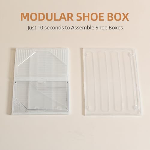 Large Shoe Boxes Clear Plastic Stackable，Drop Front Shoe Box with Clear Door, Shoe Containers For Sneaker Display,Fit up to US Size12 (white clear-Conjoined structure, 6 pack) - color: white clear-Conjoined structure, size: 6 pack