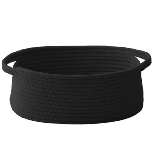JMvicyroam Woven Basket,Small Rope Storage Bin with Handles & Ribbon Bag, Organizer for Shelves Closets,Gift Basket Empty for Birthday,Books,Dog Toys, Black - color: Black, size: 1 Pack