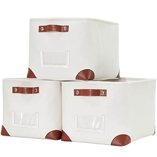 DECOMOMO White Storage Bins Fabric Storage Baskets for Shelves & Linen Closet Organization (Creamy White W/ Label holder, Large - 3 Pack) - color: Creamy White W/ Label Holder, size: Large/3P