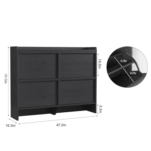 GarveeHome Shoe Cabinet with 4 Flip Drawers, Wooden Shoe Organizer Cabinet with Adjustable Shelf, Shoe Storage for Entryway, Hidden Shoe Cabinet for Hallway, Living Room, Black - color: Black, size: 4-Drawers