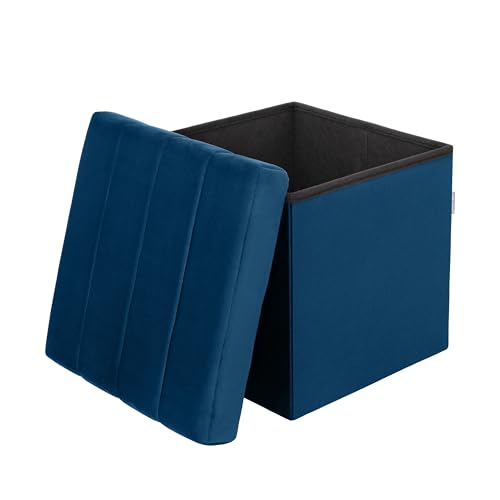 Seville Classics Cushioned Fabric Ottoman Hidden Storage Chest Footrest Chair, Padded Seat for Bedroom, Dorm, Loft, Living Room, Entryway, Hallway, Blue Velvet, 15.7" Cube - color: Blue Velvet, size: 15.7"D x 15.7"W x 15.7"H