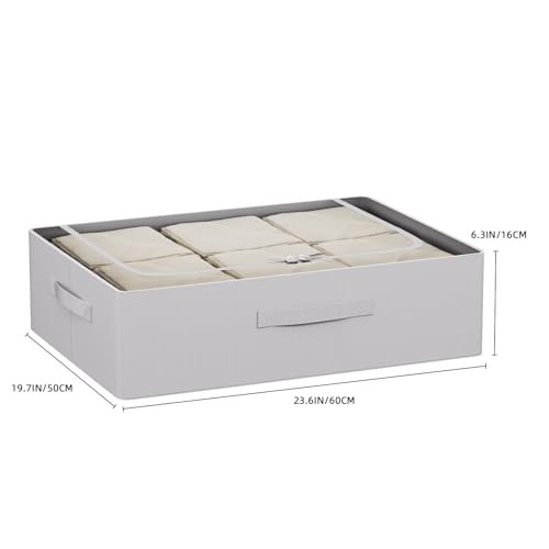CYhom 3Pcs Under Bed Storage Bins with Metal Frame - Shoe Organizer for Closet with Clear Cover Oxford Fabric Sturdy Underbed Container Foldable Stackable Clothes Organizer (Grey, 23.5x19.7x6.3) - color: Grey, size: 23.5x19.7x6.3