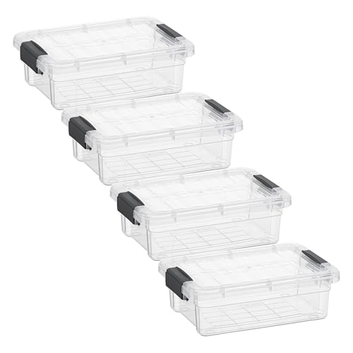 Superio Clear Storage Boxes with Lids, 1.27 Quart Plastic Container Bins for Organizing, Stackable Crates, BPA Free, Non Toxic, Odor Free, Organizers for Home, Office and Dorm, 4 Pack - size: 1.27 Quart, style: 4 Pack