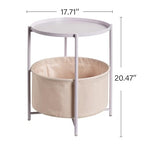 danpinera Round Side Table with Fabric Storage Basket, Metal Side Table Small Bedside Nightstand with Removable Tray Top for Living Room, Bedroom, Nursery, Laundry, Light Violet - color: Light Violet