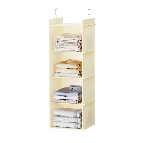 YOUDENOVA Hanging Closet Organizer, 4-Shelf Closet Hanging Shelves, Beige - color: Beige, size: 4-Tier