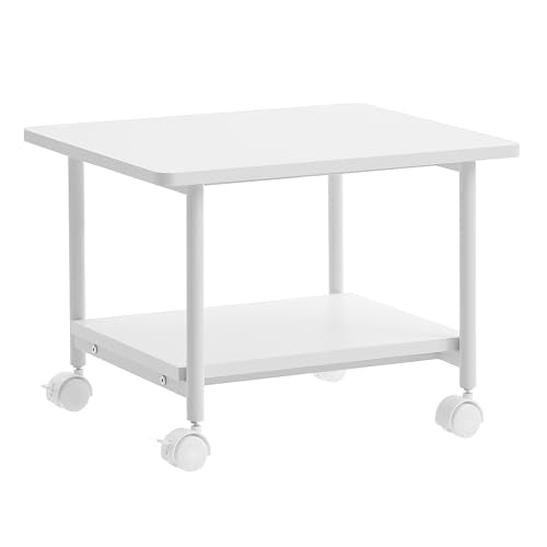 VASAGLE Printer Stand with Locking Wheels, Industrial Mobile Cart, Under Desk Printer Table for Home Office, 18.9 x 15.7 x 13.4 Inches, Storage Shelf, 2-Tier, Cloud White - color: Cloud White, size: 2 Tiers/Compact