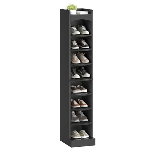 YATINEY 9-Tier Tall Shoe Rack, Wooden Shoe Storage Organizer, Narrow Shoe Cabinet with Removable Shelves for Small Spaces, Holds 9 Pairs of Shoes, for Entrance, Hallway, Black SS02BK - color: Black, size: 10.2''L x 13.4''W x 65.7''H