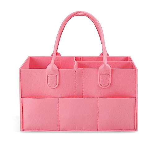 PandaEar Baby Diaper Caddy Organizer, Portable Diaper Holder Organizer Nursery Storage Basket for Wipes & baby stuff, Collapsible Baby Organizer with Divided Design (Light Pink) - color: Light Pink