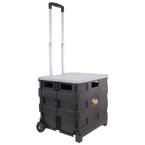 dbest products Quik Cart Collapsible Rolling Crate on Wheels for Teachers Tote Basket 80 lbs Capacity, Made from Heavy Duty Plastic and Used as a Seat, Grey - color: Gray, style: Standard