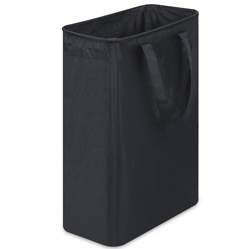 efluky Slim Laundry Basket, Narrow Laundry Hamper with Handles, Collapsible Dirty Clothes Hamper, Tall Laundry Bin for Laundry Room, Dorm and Bedroom, 12.7 Gallons(48L) Black - color: Black, size: 48L without Lid