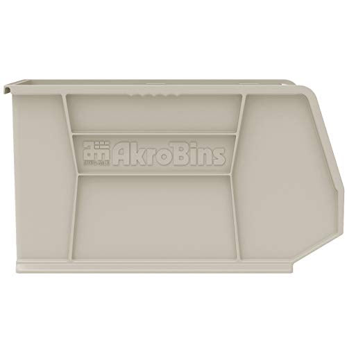 Akro-Mils 30265 AkroBins Plastic Storage Bins, Space-Saving Stackable Bins for Garage, Pantry, Craft Organization, 18-Inch x 8.25-Inch x 9-Inch, Stone, 6-Pack - color: Stone