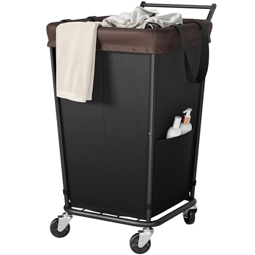 160L Laundry Hamper with Wheels and Handle, 2-Section Rolling Hamper for Laundry, Large Laundry Basket with Wheels, Rolling Laundry Basket Clothes Hamper for Home, Bathroom and Dorm(Black) - color: Black-2 Section with Handle, size: 160L
