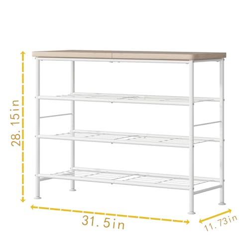 SUOERNUO Shoe Rack Organizer 4 Tier for Closet Entryway Free Standing Metal Storage Shoe Shelf with MDF Top Board，White+Oak - color: White+oak, size: Standard 4 Tier