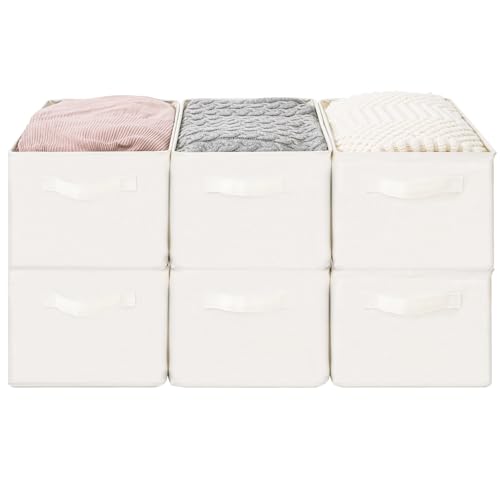 Storage Basket Bins with Metal Frame, Large Collapsible Fabric Storage Baskets for Organizing Shelf, Basket Organizer W/Handles for Blankets, Towels, Laundry, Shelves, 6-Pack, Beige - color: Beige, size: 6 PACK