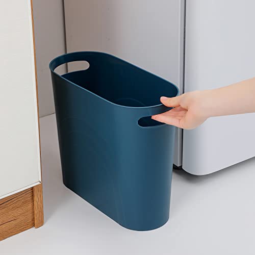 rejomiik Small Trash Can, 3.5 Gallon Slim Garbage Can Plastic Waste Basket with Handles Container Bin for Narrow Spaces Bathroom, Bedroom, Kitchen, Office at Home, Teal Blue - color: Teal Blue, size: 1 pack