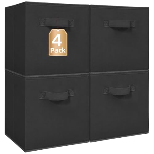 STORAGE MANIAC Storage Cubes, 11 Inch Collapsible Storage Bins with Handles, 4 Pack Fabric Foldable Bins for Organization, Durable Storage Bins for Closet, Shelves, Offices, Toys, 4-Pack Black - color: Black-4 Pack, size: 11 INCH