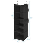 MAX Houser 5-Shelf Hanging Closet Organizer,Space Saver, Cloth Hanging Shelves with 4 Side Pockets,Foldable, Black - color: Black