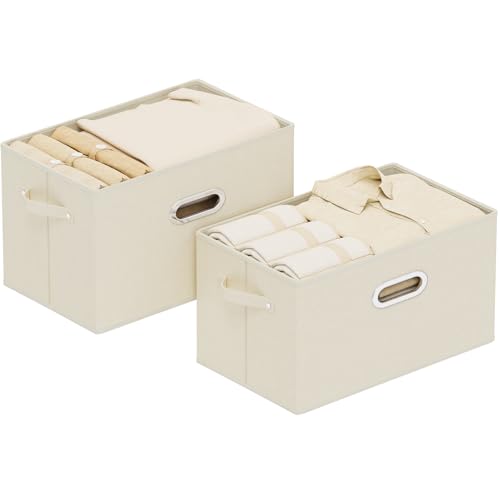 Foldable Cloth Basket with 4 Handles, Decorative Open Storage Boxes, Stackable Cube Organization, Fabric Bins for Shelves, Closet, Living Room, 15x9.8x9.8in, Beige, 2 Pack - color: Beige, size: 15x9.8x9.8 in(2 Pack)