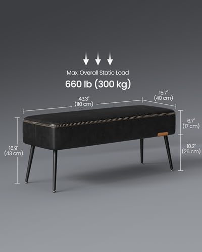 VASAGLE EKHO Collection - Bench for Entryway Bedroom, Synthetic Leather with Stitching, Ottoman Bench with Steel Legs, Living Room, Mid-Century Modern, Loads 660 lb, Ink Black ULOM076B01 - color: Ink Black, style: Steel Leg Bench