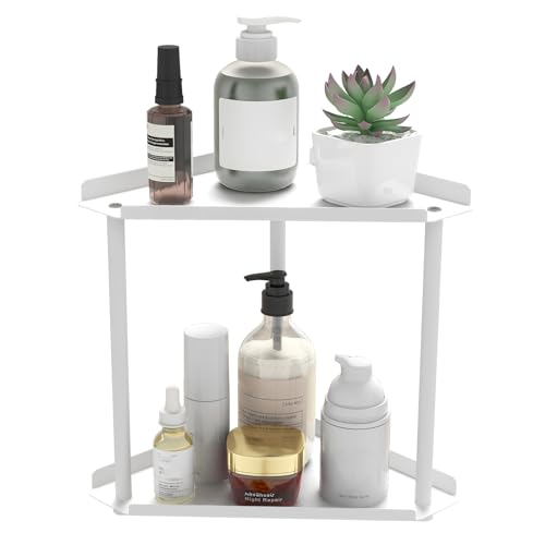 Jesginboo 2 Tier Bathroom Counter Organizer, Vanity Organizer Corner Shelf, Skincare, Makeup Countertop Organizers, Kitchen, Bathroom Counter Storage, White - color: White 2 Tier