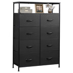 WLIVE Fabric Dresser for Bedroom with Open Shelves, Tall Black Dressers with 8 Drawers, Storage Tower with Fabric Bins, Chest of Drawers for Closet, Living Room, Hallway - color: Charcoal Black, style: Raised Shelves