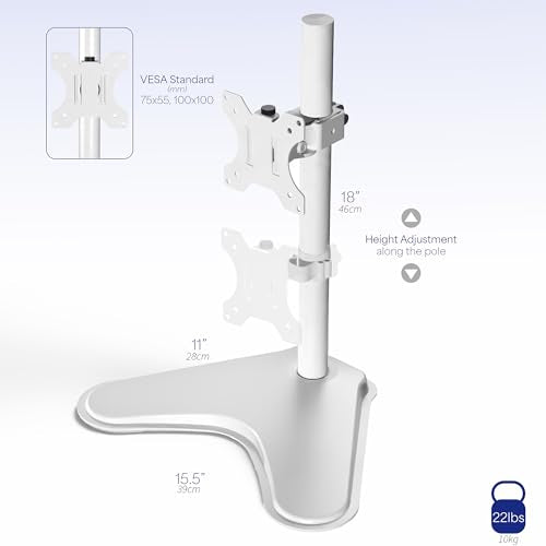VIVO Single Monitor Desk Stand, Holds Screens up to 32 inch Regular and 38 inch Ultrawide, Freestanding VESA Steel Mount Base, Adjustable Height, Tilt, Swivel, Rotation, White, STAND-V001HW - color: White, size: 18" Tall