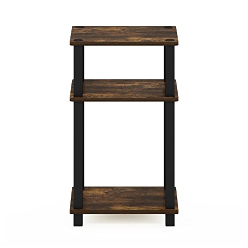 Furinno JUST Side Table, 3-Tier Open Shelf End Table, Toolless Assembly Night Stand, Bedside Table with Square Tube, for Living Room, Bedroom, Amber Pine - color: Amber Pine/Black, size: 3-Tier, Square Pole, style: 1-Pack