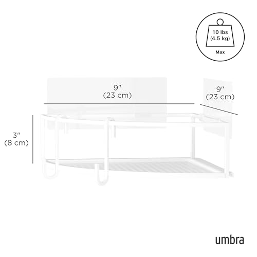 Umbra Cubiko Shower Corner Shelf, Metal Floating Shelves with Adhesive Mounting Strips, 2-Pack, White - color: White, size: Corner, style: Corner Shelf