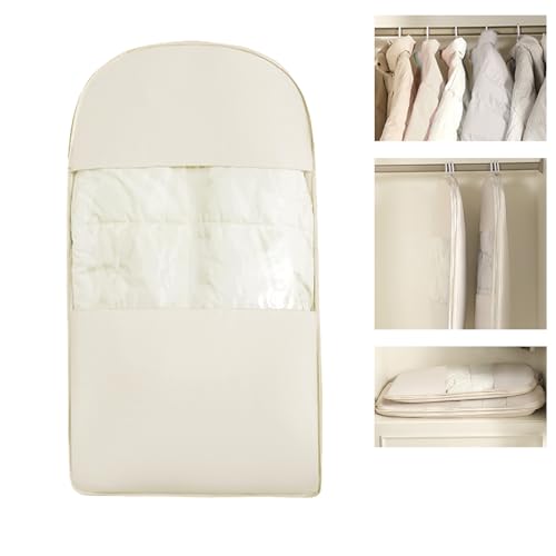 Space Saving Hanging Garment Bag with Self Compression Zipper - Organizer for Closet(Beige,S) - color: Beige, size: S