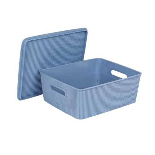 Glad Storage Baskets with Lids - Set of 4 Stackable Plastic Boxes with Handles - Decorative Shelf Organizer Bins for Bathroom and Closet, Blue, 3.1 Gallons - color: Blue, size: 3.1 Gallon