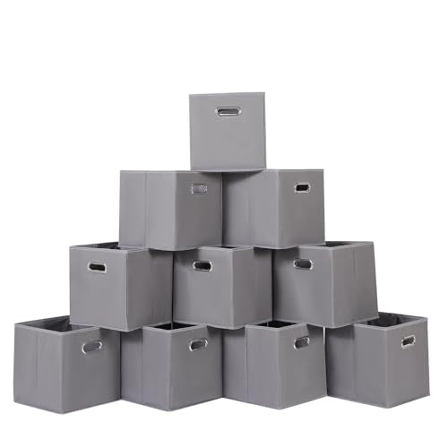 Fabric Cloth Storage Bins,Fabric Cube Organizer with Dual Handles Foldable Cube Storage Baskets for Home Bedroom Storage,Set of 10,(Gray) - color: Gray, size: 10 Pack