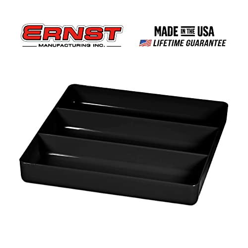 Ernst Manufacturing Stackable Home, Office & Workshop Tray in Black with 3 Compartments - Ideal for Mechanics, Electricians, Plumbers, Crafting, Hobbies - Impact Resistant, Fits in Drawers - color: Black, size: 10.5" x 10.5" x 1.5"