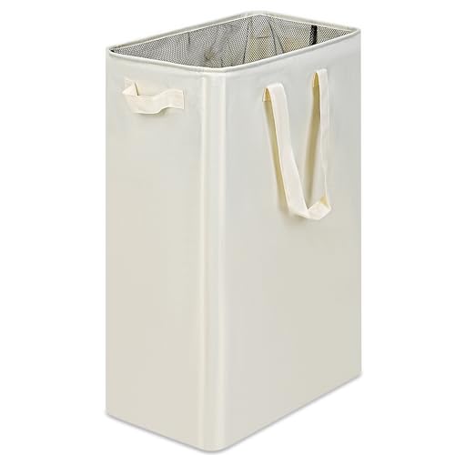 efluky Slim Laundry Basket, Narrow Laundry Hamper with Handles, Collapsible Dirty Clothes Hamper, Tall Laundry Bin for Laundry Room, Dorm and Bedroom, 19.8 Gallon (75L) Beige - color: Beige, size: 75L without Lid