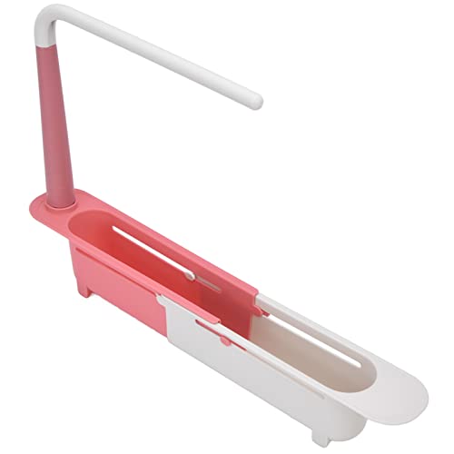 Telescopic Sink Storage Rack, Telescopic 2in1 Sink Expandable Storage Drain Basket Towel Rack Under Sink Organizers Telescopic Sponge Soap Holder for Kitchen Sink (Red) - color: Red