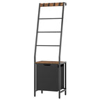 MAHANCRIS Blanket Ladder, 4-Tier Towel Rack with Pull-Out Laundry Basket & Removable Hooks, Ladder Shelf Stand, Wall-Leaning Blanket Rack for Living Room, Bedroom, Rustic Brown and Black TRHR4401