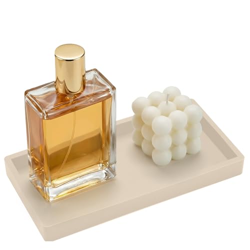 Bathroom Vanity Tray, 7.8 x 3.9 Inch Silicone Bathroom Tray Countertop, Non-Slip Decorative Tray for Bathroom, Kitchen, Toilet to Organize Perfume, Jewelry, Soap, Waterproof, Beige - color: Beige, size: 7.8x3.9