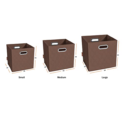 FH Group JIAessentials 13" Faux Leather Foldable Storage Cube Bins Set of 2 – Brown Diamond Patterned Organizers with Handles for Closet & Shelves - color: Brown, size: Large