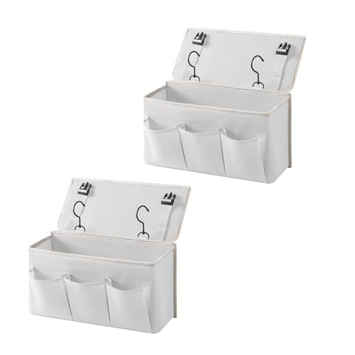 Bedside Caddy / Bedside Storage Organizer Hanging Bag with Three Options,Suitable for home beds, sofas, and dormitory beds—can hold magazines, books, phones, iPads, remote controls. (2-Pack White) - color: 2-Pack White