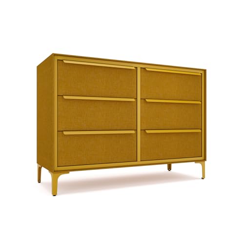 tinge Naima Premium Fabric Dresser - Strong Metal Frame, 6 Spacious Sag-Proof Drawers with Sleek Metal Handles - Premium & Durable Storage Solution for Your Home (Yellow) - color: Yellow, size: 14"D x 39.5"W x 28"H (6 Drawers)