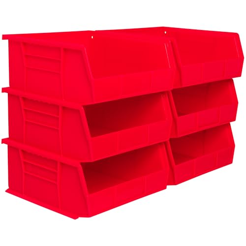 Akro-Mils 30235 AkroBins Plastic Storage Bins, Space-Saving Stackable Bins for Garage, Pantry, Craft Organization, 11" x 11" x 5", Red, 6-Pack - color: Red