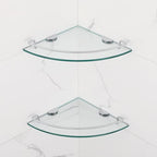 2 Ties Glass Corner Shelf with SUS 304 Stainless Steel Rail Chrome Finished, Esquinero para baños, Rustproof Tempered Glass Shelf, Shower Caddy Organizer 9.8" x 9.8" - size: 2 PACK With Rail