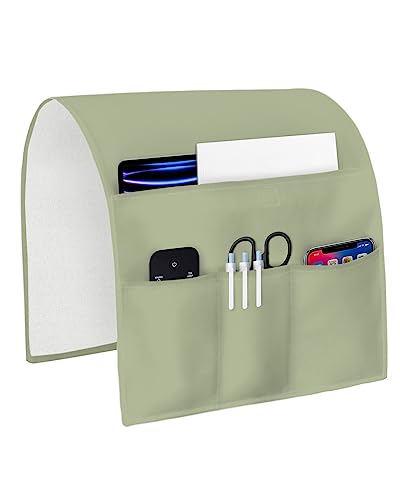 Sage Green Remote Control Holder for Bed Recliner Sofa Armrest Organizer, Farmhouse Sage Green Decor Couch Caddy Bedside Storage with 4 Pockets for Magazine/Phone/Cup 13"x35" - color: Sage Greensdy0872, size: 13 x 35 Inch