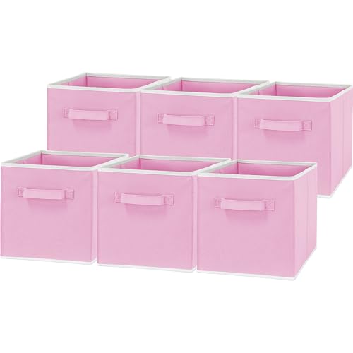 Simple Houseware Foldable Cube Storage Bins, 11-Inch Pink, 6-Pack Fabric Cubes Organizer for Closet or Shelves - color: Pink