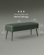 VASAGLE EKHO Collection - Bench for Entryway Bedroom, Synthetic Leather with Stitching, Ottoman Bench with Steel Legs, Living Room, Mid-Century Modern, Loads 660 lb, Forest Green ULOM076C01 - color: Forest Green, style: Steel Leg Bench