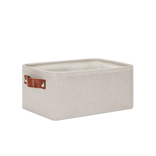 DULLEMELO Small Storage Basket for Shelves, Small Fabric Collapsible Rectangular Storage Bin for Shelves, Closets, Nursery, Home, Office, Empty Gift Basket (Beige) - color: Beige, size: Small-11.8"x7.9"x5.1"