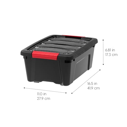 IRIS USA 13 QT Plastic Storage Box with Lid and Latches - 6 Pack - BPA-Free, Garage Organizing Solution, Durable Nestable Stackable Containers, Secure Pull Handle - Black - size: 13 Qt, style: 6 Pack