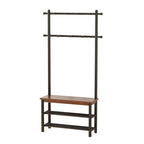 Coat Rack with Shoe Storage, Wood and Metal Frame, Entryway Hall Tree with Bench, Featuring 11 Hooks and 2-Tier Storage Shelves, 3-in-1, Entry Bench with Coat Rack (31.5" Walnut) - size: 80