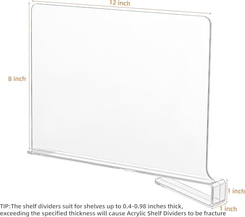 CY craft Acrylic Shelf Dividers for Closets,Wood Shelf Dividers, 4 PCS Clear Shelf Separators,Perfect for Clothes Organizer and Bedroom Kitchen Cabinets Shelf Storage and Organization - color: Clear 4 Pcs