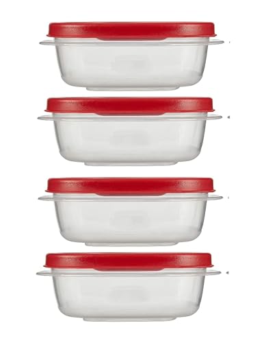 Rubber maid Food Storage Containers, 1.25 Cup Food Storage Containers, 9 Peice Set, Easy Find Lids, 4 Containers, 4 Lids Chalk Pen And Chalk Labels - color: Red, size: 1.25 Cup Pack of 4